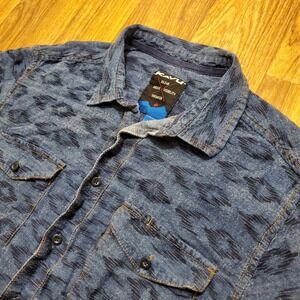 KAVU Shirt Men XL Blue Denim Geometric Button Up Hiking